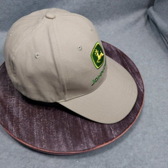 John Deere Logo Cotton Hat Tan/Khaki Adjustable Green Power Farming Embroidered - Picture 2 of 15